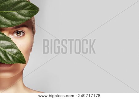 Beautiful Woman Applies Organic Cosmetic. Spa And Wellness. Model With Clean Skin. Healthcare. Pictu