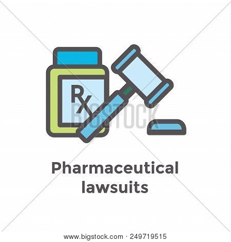 Medical Lawsuit Icon With Legal Imagery Showing Medical Malpractice - Outline Style