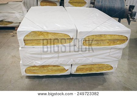 The Texture Of Mineral Wool For Insulating The Walls. Warehouse Of Products Ready For Import