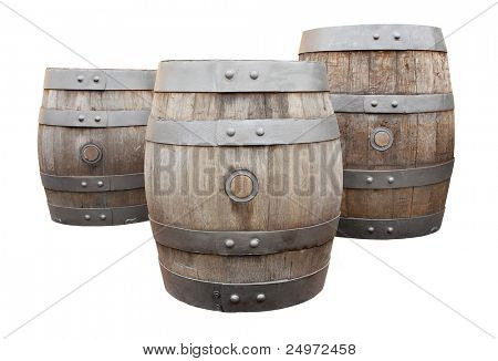 The beer barrels on a white background.
