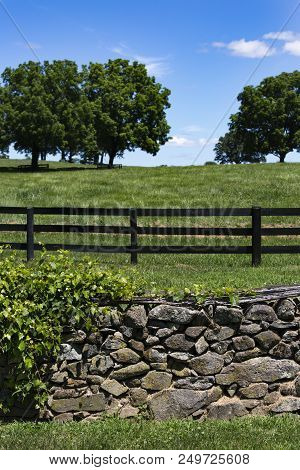 Beautiful Fence And Rock Wall In A Field Near Upperville Virginia In Fauquier County