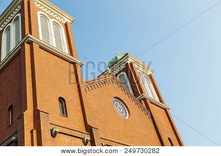 Nagasaki, Japan - 14jul2018:  Close Up Of Urakami Cathedral In Nagasaki, Japan.