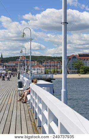 Sopot, Poland - June 6, 2018: Wooden Sopot Pier In Sunny Day. It Is The Longest Wooden Pier In Europ