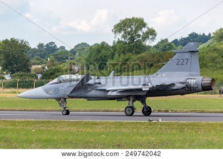 Raf Fairford, Gloucestershire, Uk - July 13, 2014: Swedish Air Force Saab Jas-39c Gripen Multirole F