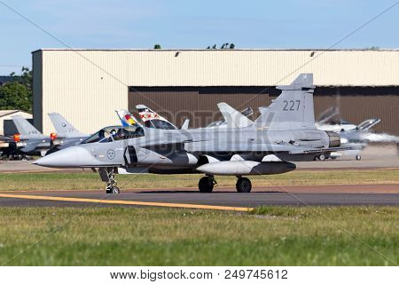 Raf Fairford, Gloucestershire, Uk - July 14, 2014: Swedish Air Force Saab Jas-39c Gripen Multirole F