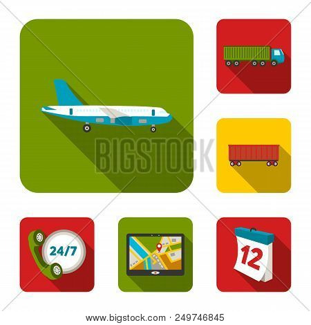Logistics Service Flat Icons In Set Collection For Design. Logistics And Equipment Vector Symbol Sto
