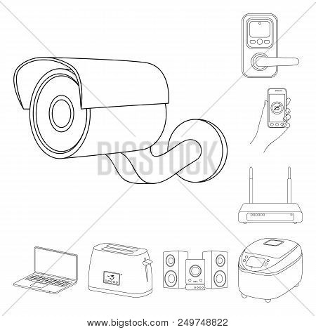 Smart Home Appliances Outline Icons In Set Collection For Design. Modern Household Appliances Vector