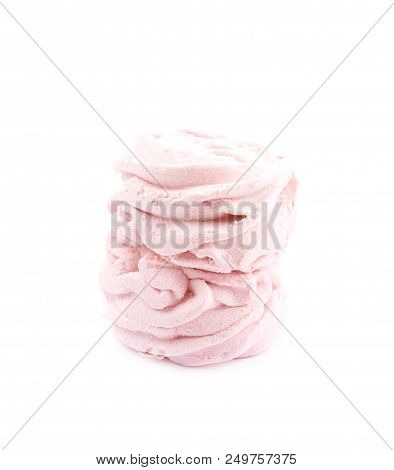 Marshmallow Pink Zephyr Confection Isolated Over The White Background