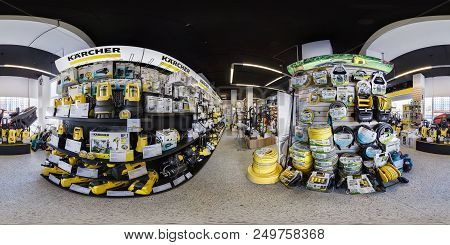 Minsk, Belarus - April, 2017: Full Seamless Spherical Panorama 360 Angle Degrees View In Interior Lu
