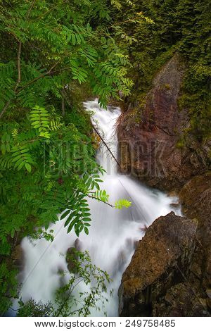 Morskie Oko.  Waterfall In Tatra Mountains. Morskie Oko.