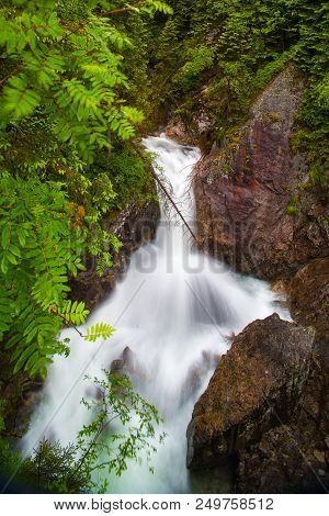 Morskie Oko.  Waterfall In Tatra Mountains. Morskie Oko.