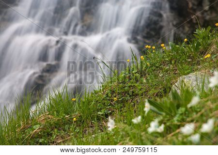 Morskie Oko.  Waterfall In Tatra Mountains. Morskie Oko.