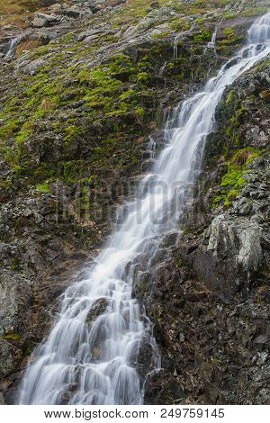 Morskie Oko.  Waterfall In Tatra Mountains. Morskie Oko.