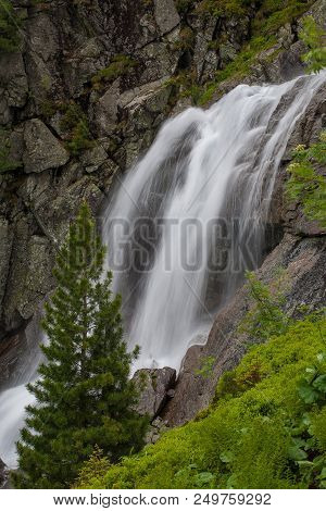 Morskie Oko.  Waterfall In Tatra Mountains. Morskie Oko.