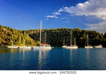 Amazing Dock Near Sibenik City Of Croatia. Northern Part Of Dalmatia. Sunny Detail Of Scradin Town.