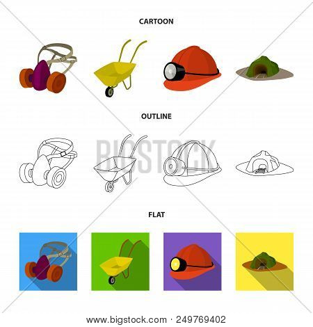 Headphones And Raspirator, Wheelbarrow, Helmet With A Lantern, The Entrance To The Mine.mining Indus