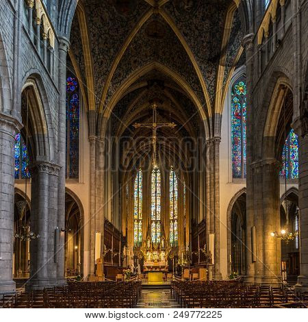 Liege,belgium - May 17,2018 - View At The Choir Of Cathedral Saint Paul In Liege. Liege Is Situated 
