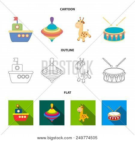 Ship, Yule, Giraffe, Drum.toys Set Collection Icons In Cartoon, Outline, Flat Style Vector Symbol St