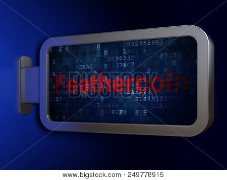 Cryptocurrency Concept: Feathercoin On Advertising Billboard Background, 3d Rendering