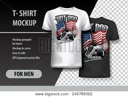 T-shirt Template, Fully Editable With Vintage Hot Rod Logo In Two Colors. Eps 10 Vector Illustration
