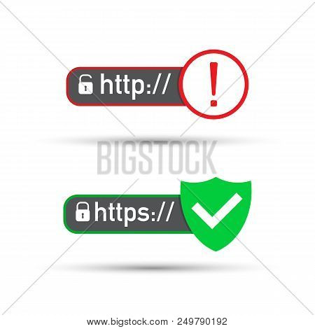 Http And Https Protocols On Shield, On White Background. Vector Stock Illustration.