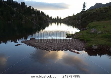 Stellune Lake. Lagorai Mountain Range In The Eastern Alps In Trentino, Italy