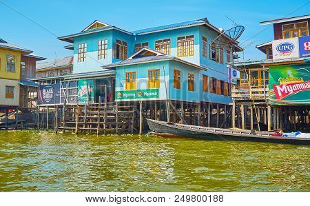 Inpawkhon, Myanmar - February 18, 2018: The Stilt Village Boasts Developed Tourist Infrastructure Wi