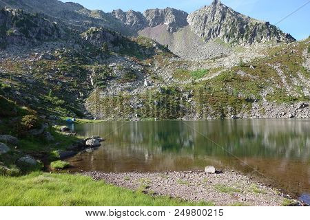 Stellune Lake. Lagorai Mountain Range In The Eastern Alps In Trentino, Italy