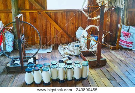 Inle Lake, Myanmar - February 18, 2018: The Wheel For Spinning The Yarn Onto The Spools In Old Tradi