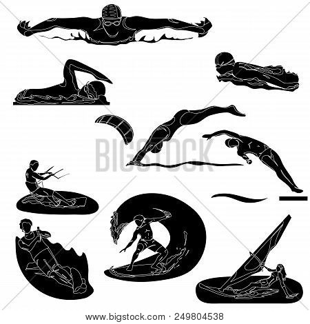 Swimmers In Competition, Swim, Sport, Vector. Summer, Water, Sea. Eps