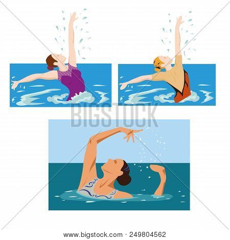 Swimmers In Competition, Swim, Sport, Vector. Summer, Water, Sea. Eps