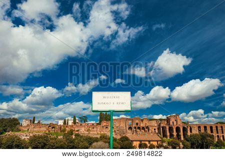 Panoramic View Of The Ancient Rome Imperial Palace Ruins On Palatine Hill From Romulus And Remus Pan