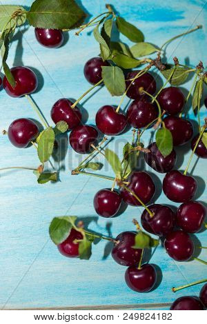 Red Cherries On Blue Background