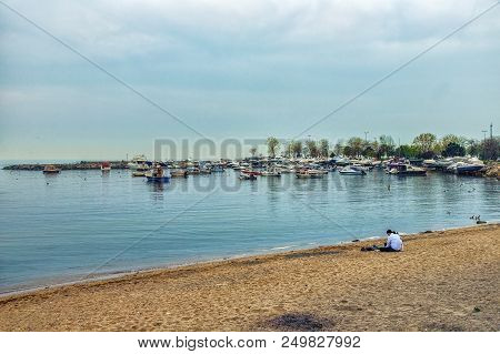 View From Pendik Coastline Located On The Asian Side Of Istanbul. Boats On The Waters Of The Sea Of 