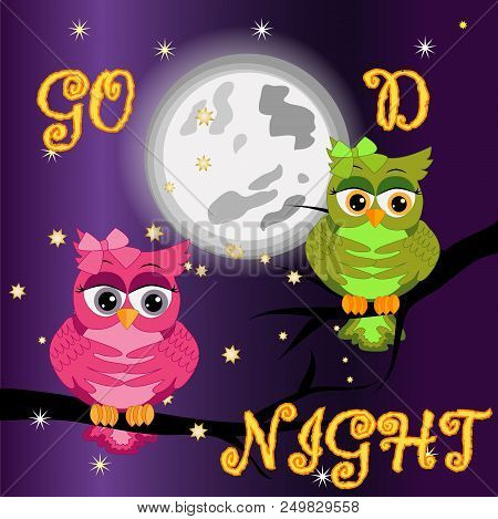 Good Night Card With Moon And Cute Owl