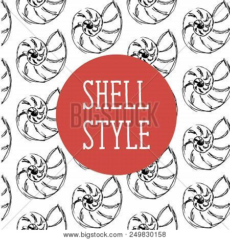 Shell Style Vector Pattern Black Ocean Sea Illustration Design