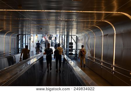 Platform and train view on Oslo central station. Oslo Central Station (Sentralstasjon) is main railway station in Oslo. June 17. 2018. Oslo,Norway