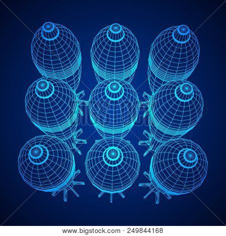 Missile, Nuclear Bomb Or Mortar Mine Wireframe Low Poly Mesh Vector Illustration