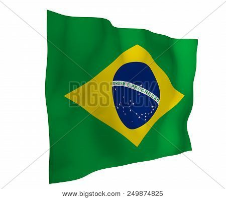 Waving Flag Of Brazil. Ordem E Progresso. Order And Progress. Rio De Janeiro. South America. State S
