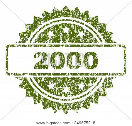 2000 Stamp Seal Watermark With Rubber Print Style. Green Vector Rubber Print Of 2000 Caption With Du