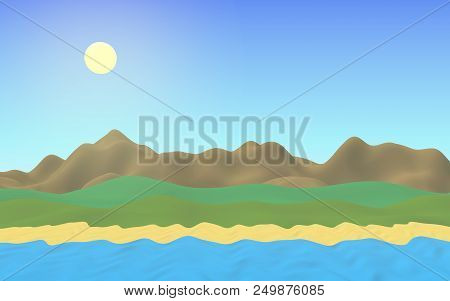 Sun Sea Beach. Noon. Ocean Shore Line With Waves On A Beach. Island Beach Paradise With Waves. Vacat