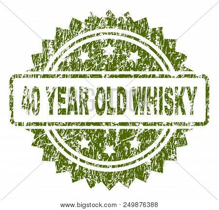 40 Year Old Whisky Stamp Seal Watermark With Rubber Print Style. Green Vector Rubber Print Of 40 Yea