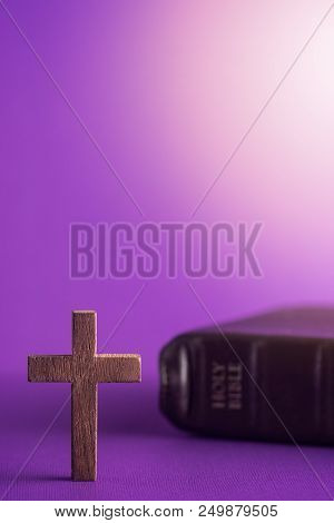 Simple Wooden Cross And The Holy Bible
