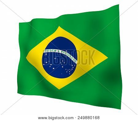 Waving Flag Of Brazil. Ordem E Progresso. Order And Progress. Rio De Janeiro. South America. State S