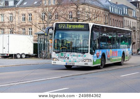 Nuernberg / Germany - March 11, 2018: Mercedes Benz Citaro Bus Drives On Bus Route In Nuernberg.
