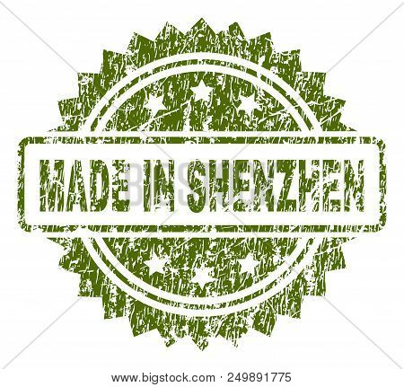 Made In Shenzhen Stamp Seal Watermark With Rubber Print Style. Green Vector Rubber Print Of Made In 