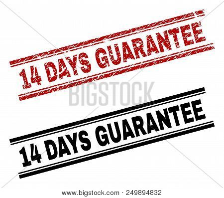 14 Days Guarantee Stamp Seal Print With Red Grunge And Clean Black Version. Red Vector Rubber Print 