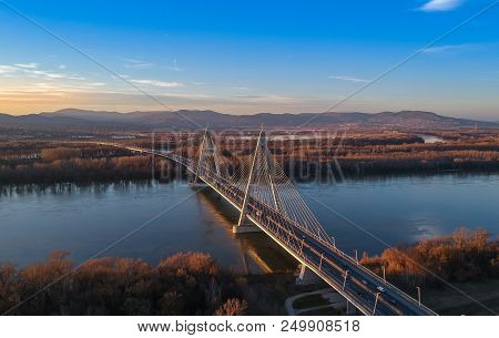 Aerial Photo Of Megyeri Bridge In Budapest, Hungary