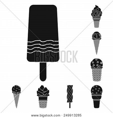 Different Ice Cream Black Icons In Set Collection For Design. Dessert And Sweetness Vector Symbol St