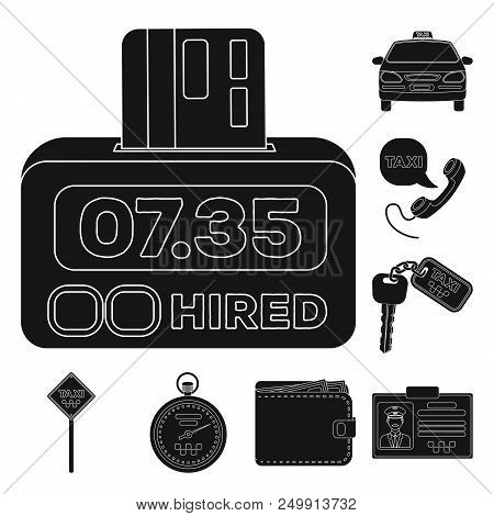 Taxi Service Black Icons In Set Collection For Design. Taxi Driver And Transport Vector Symbol Stock
